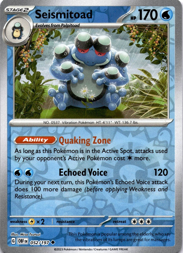 Pokemon Seismitoad 052/197 Obsidian Flames Reverse Holo NM