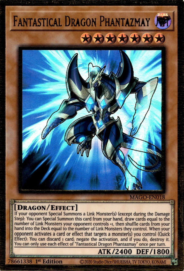 Yugioh Fantastical Dragon Phantazmay MAGO-EN018 Premium Gold Rare 1st Edition NM