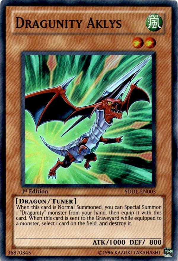 Yugioh Dragunity Aklys SDDL-EN003 Super Rare 1st Edition MP/LP