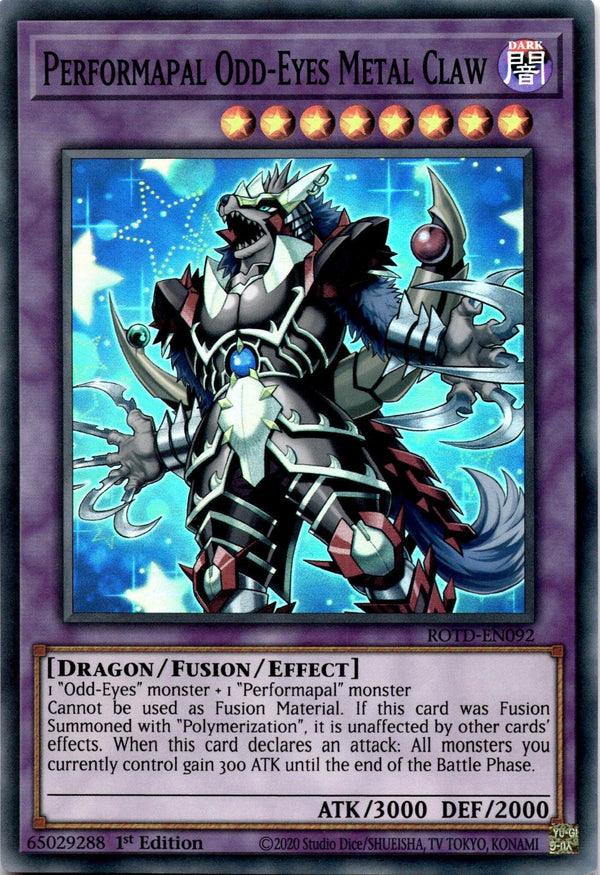 Yugioh Performapal Odd-Eyes Metal Claw ROTD-EN092 Super Rare 1st Edition VLP/NM