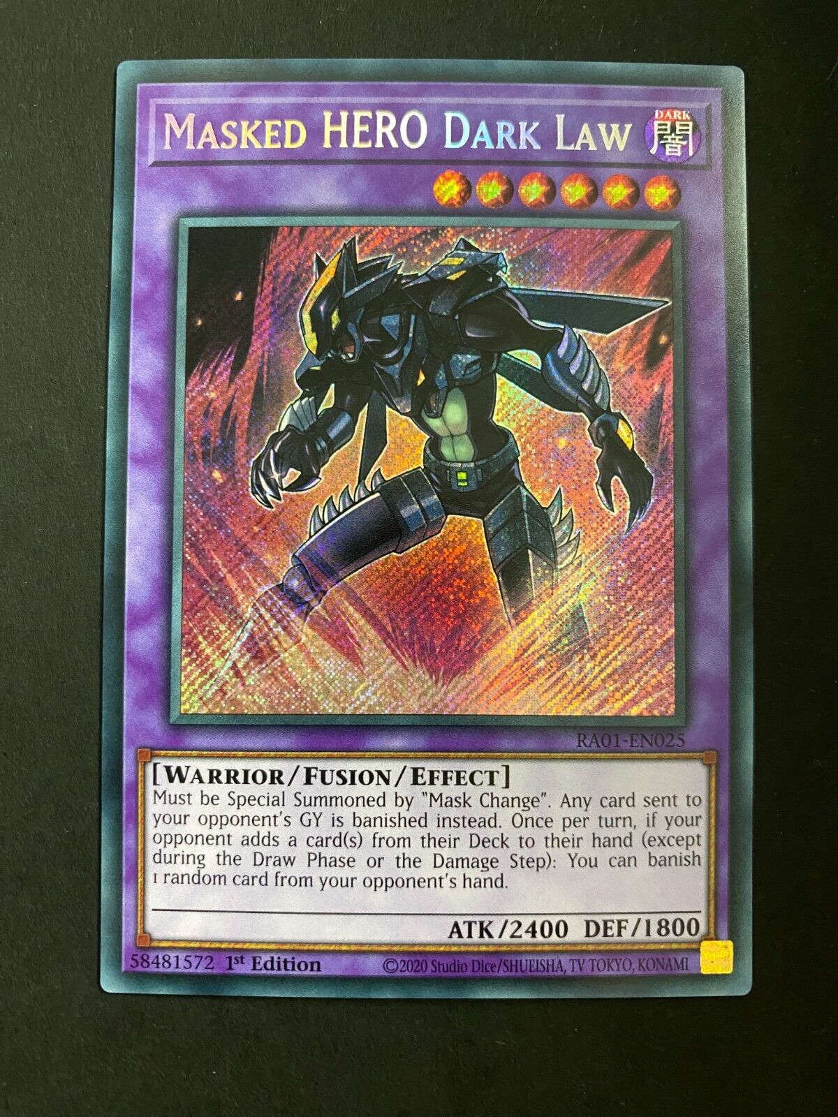 Yugioh Masked HERO Dark Law RA01-EN025 Secret Rare 1st Edition NM