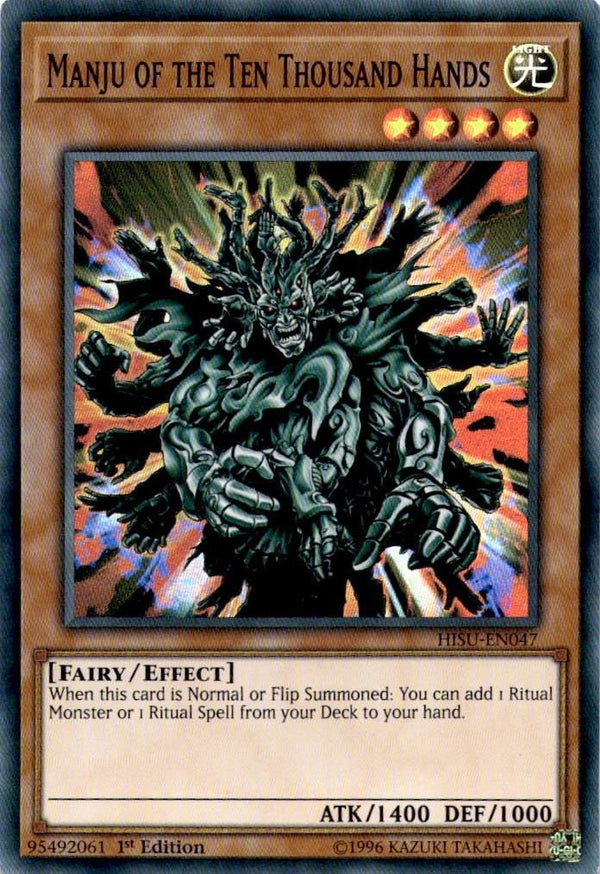 Yugioh Manju of the Ten Thousand Hands HISU-EN047 Super Rare 1st Edition LP