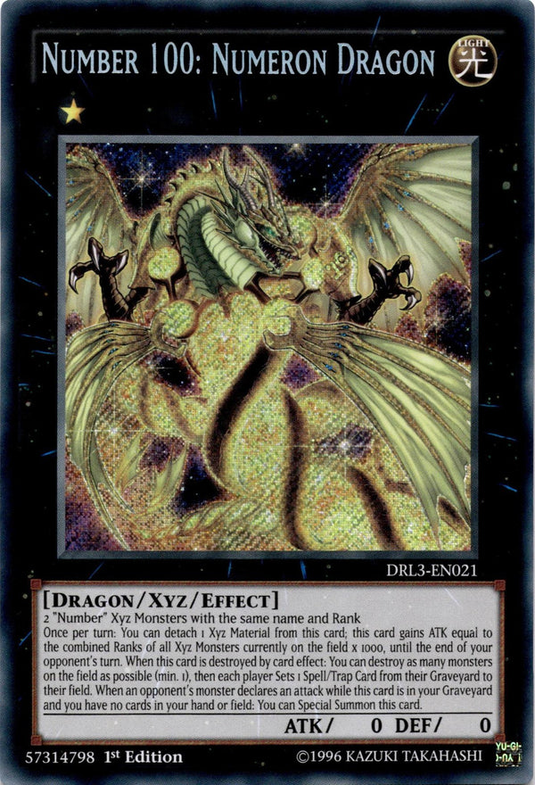 Yugioh Number 100: Numeron Dragon DRL3-EN021 Secret Rare 1st Edition NM
