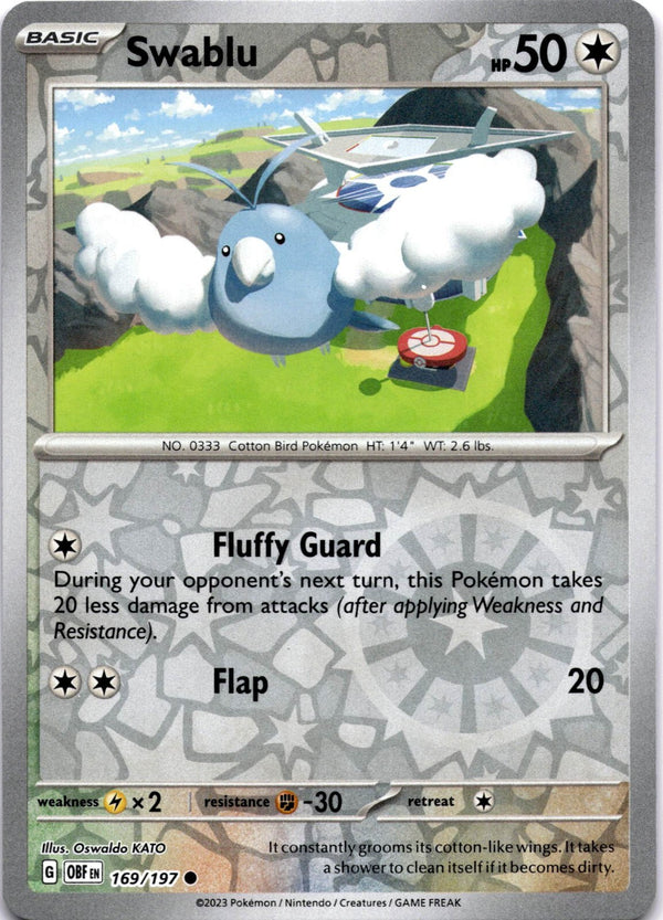 Pokemon Swablu 169/197 Obsidian Flames Reverse Holo NM
