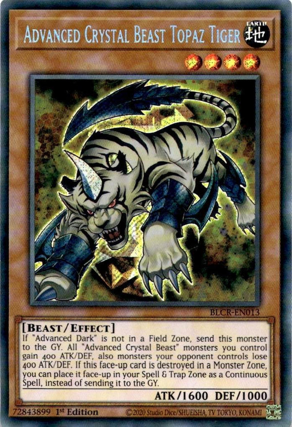 Yugioh Advanced Crystal Beast Topaz Tiger BLCR-EN013 Secret Rare 1st Edition LP