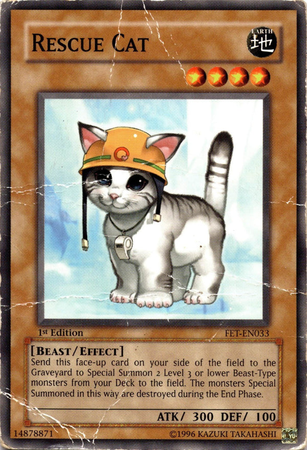 Yugioh Rescue Cat FET-EN033 Common 1st Edition DAMAGED