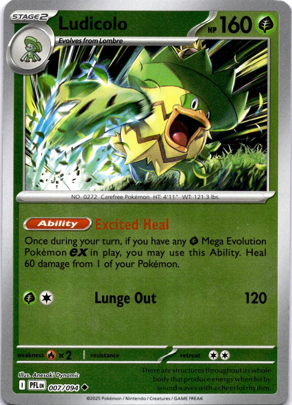 Pokemon Ludicolo 007/094 Phantasmal Flames Reverse Holo NM