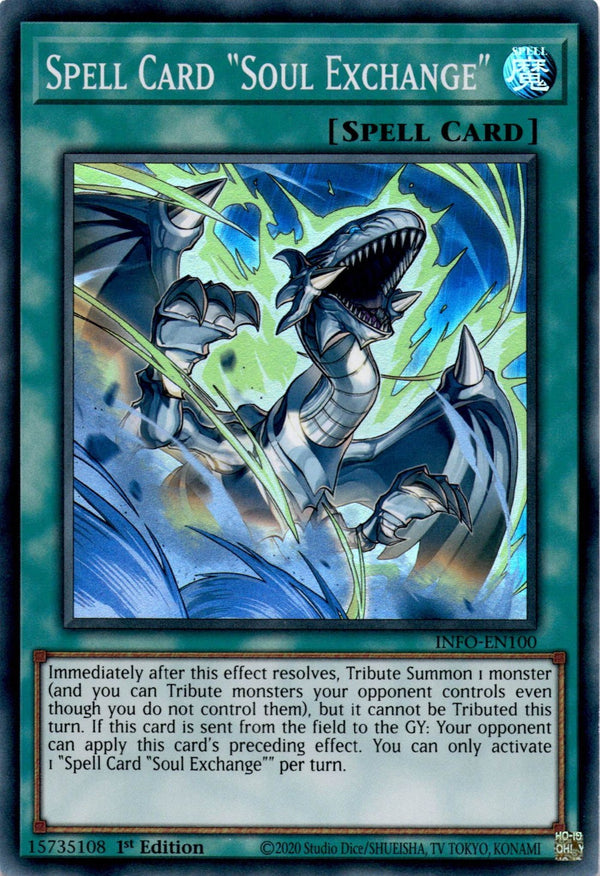 Yugioh Spell Card Soul Exchange INFO-EN100 Super Rare 1st Edition NM