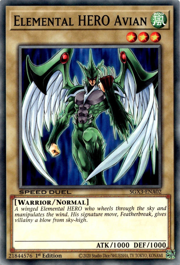 Yugioh Elemental HERO Avian SGX3-ENA02 Speed Duel Common 1st Edition NM