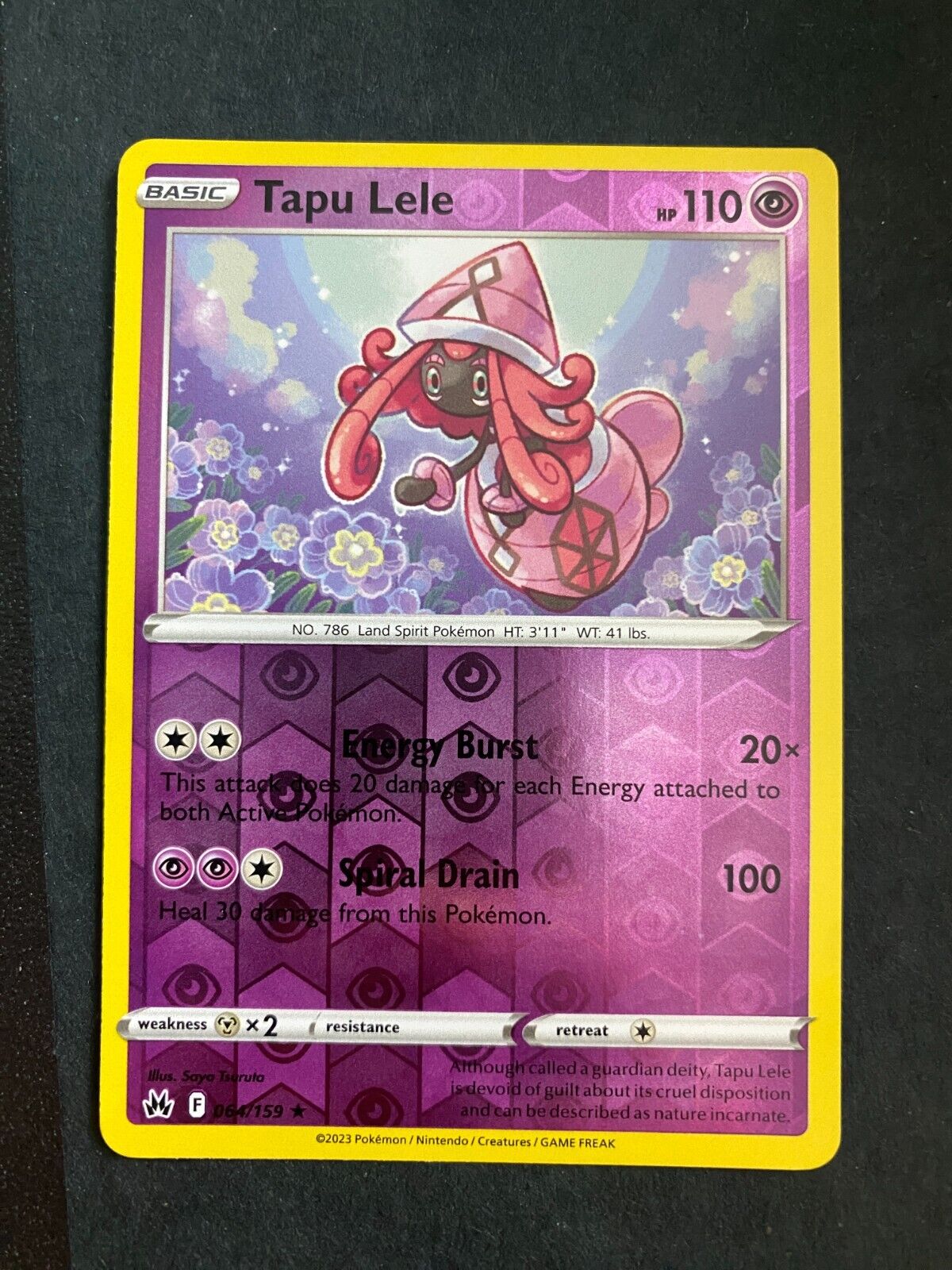 Pokemon Tapu Lele 064/159 Crown Zenith Reverse Holo NM