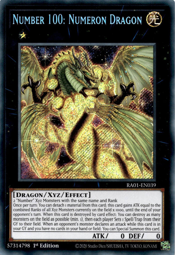 Yugioh Number 100: Numeron Dragon RA01-EN039 Secret Rare 1st Edition NM