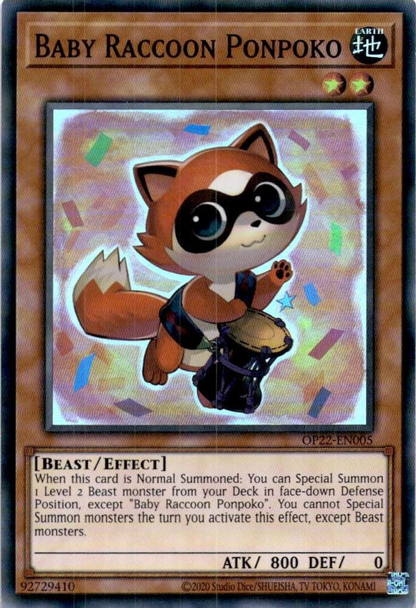 Yugioh Baby Raccoon Ponpoko OP22-EN005 Super Rare Unlimited Edition NM