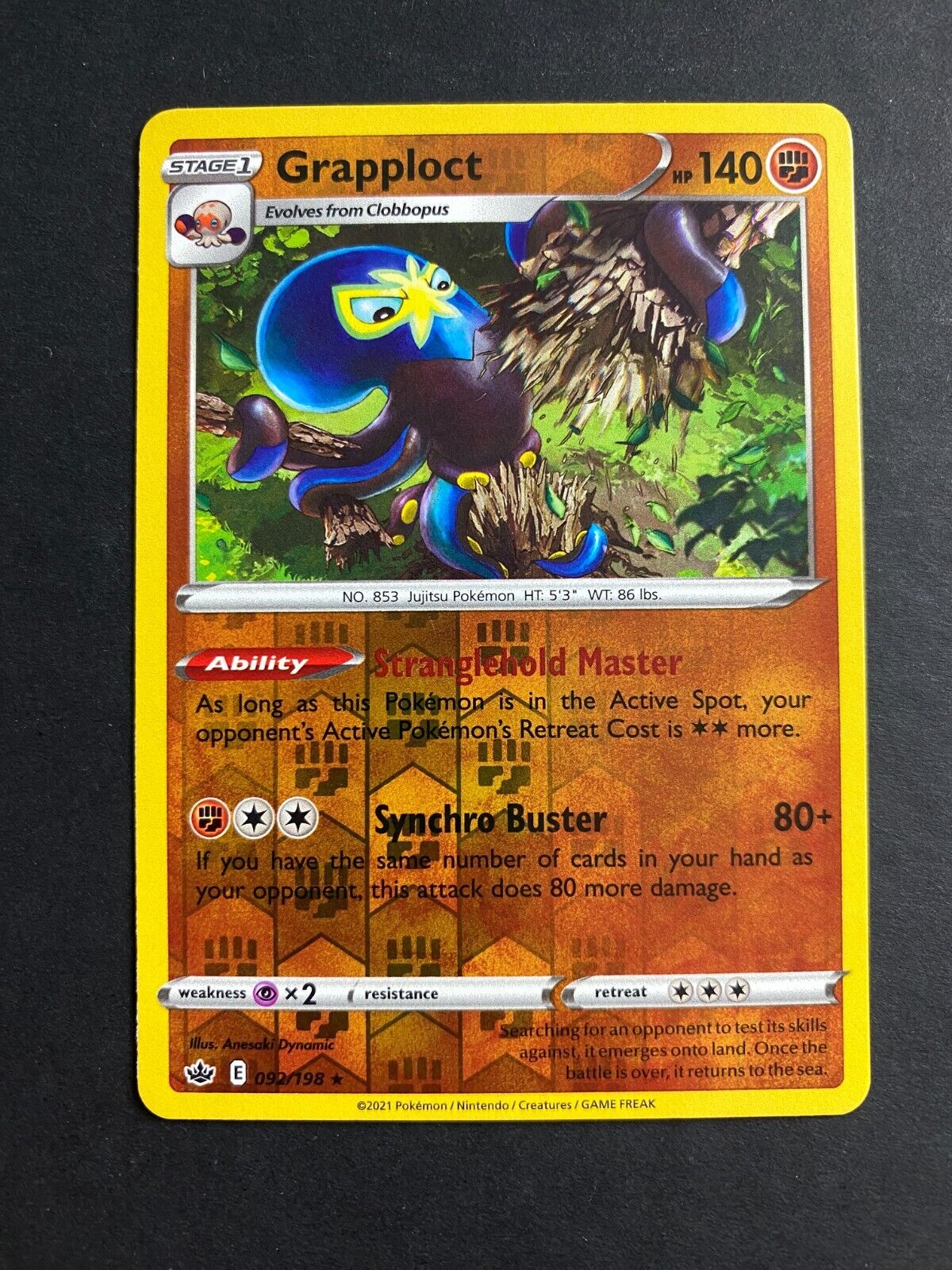 Pokemon Grapploct 092/198 Chilling Reign Reverse Holo NM