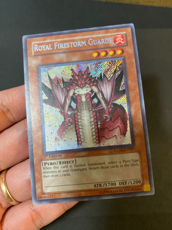 Yugioh Royal Firestorm Guards GLAS-EN087 Secret Rare 1st Edition NA NM
