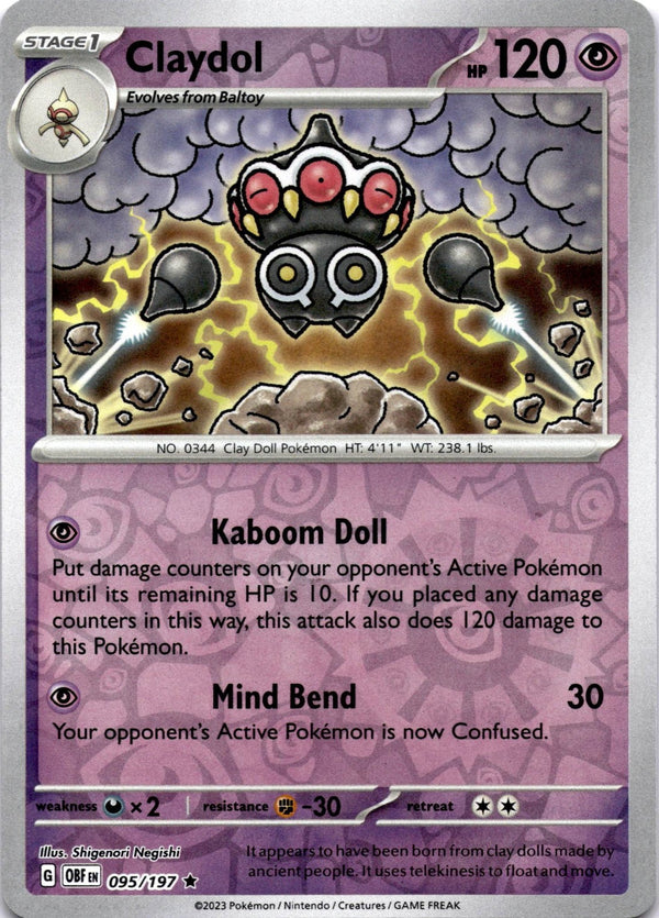 Pokemon Claydol 095/197 Obsidian Flames Reverse Holo NM