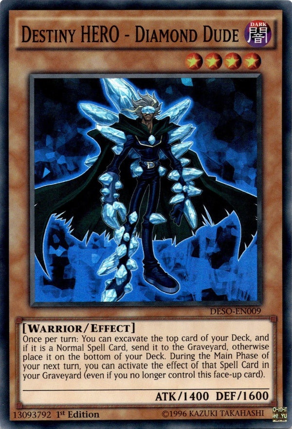 Yugioh Destiny HERO - Diamond Dude DESO-EN009 Super Rare 1st Edition LP