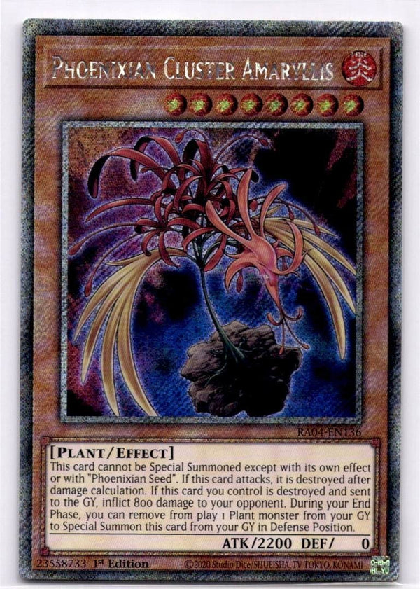 Yugioh Phoenixian Cluster Amaryllis RA04-EN136 Platinum Secret Rare 1st Ed NM