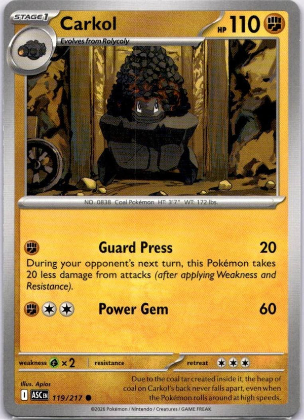 Pokemon Carkol 119/217 Ascended Heroes Non Holo NM