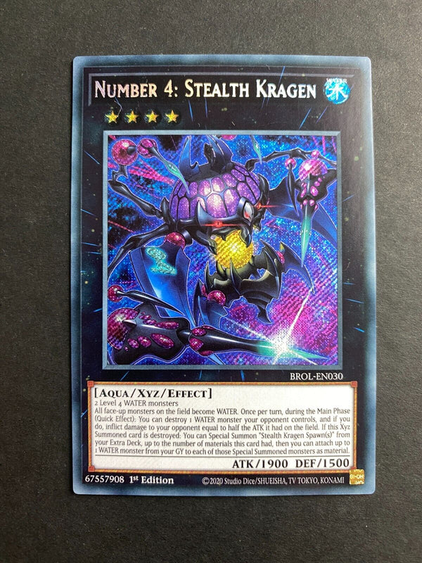 Yugioh Number 4: Stealth Kragen BROL-EN030 Secret Rare 1st Edition NM