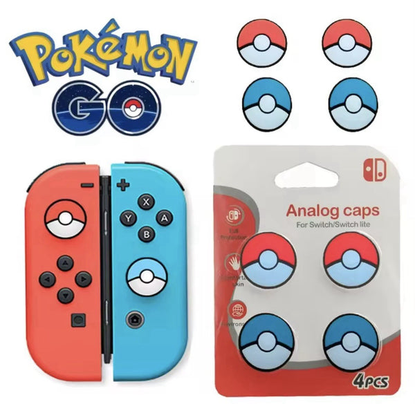 4Pc Pokemon Pokeball Thumb Grips Nintendo Switch & Lite Caps for Joy Con NEW
