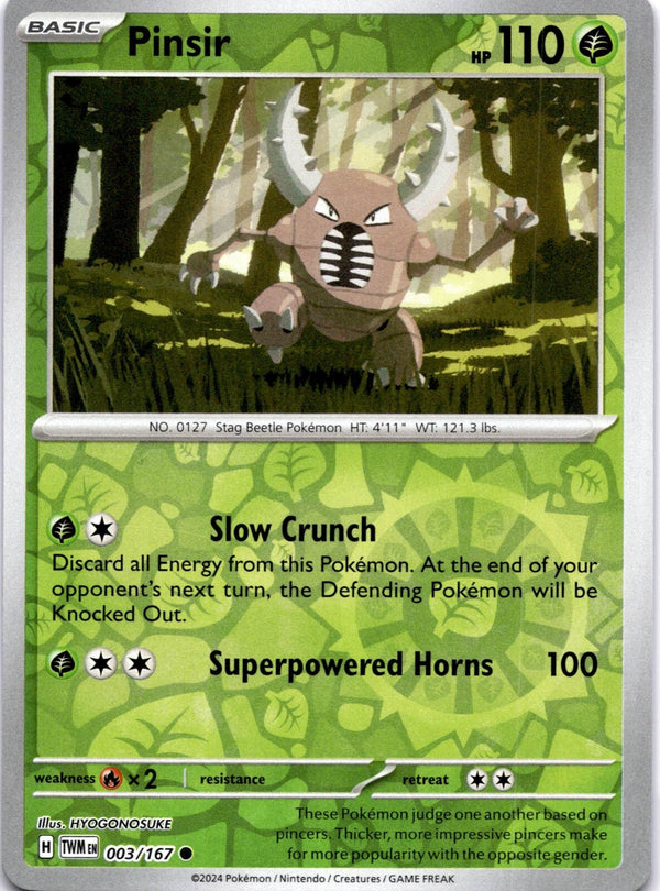 Pokemon Pinsir 003/167 Twilight Masquerade Reverse Holo NM