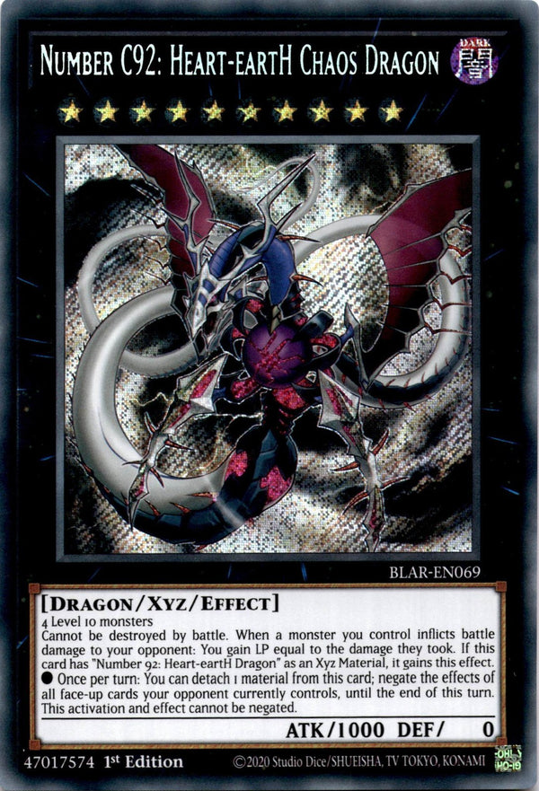 Yugioh Number C92: Heart-eartH Chaos Dragon BLAR-EN069 Secret Rare 1st Ed NM