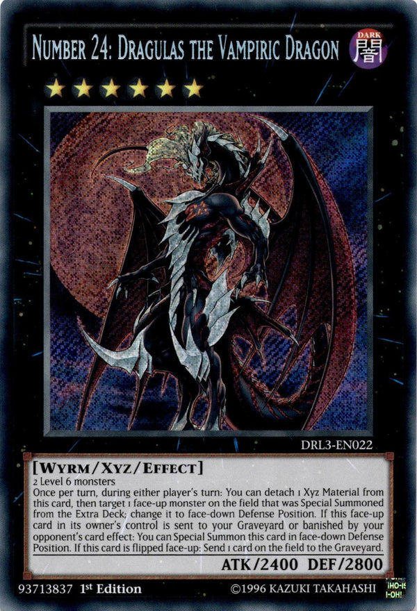 Yugioh Number 24: Dragulas the Vampiric Dragon DRL3-EN022 Secret Rare 1st Ed LP