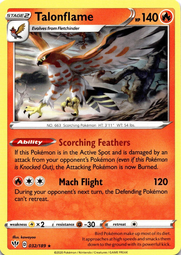 Pokemon Talonflame 032/189 Darkness Ablaze Non Holo NM