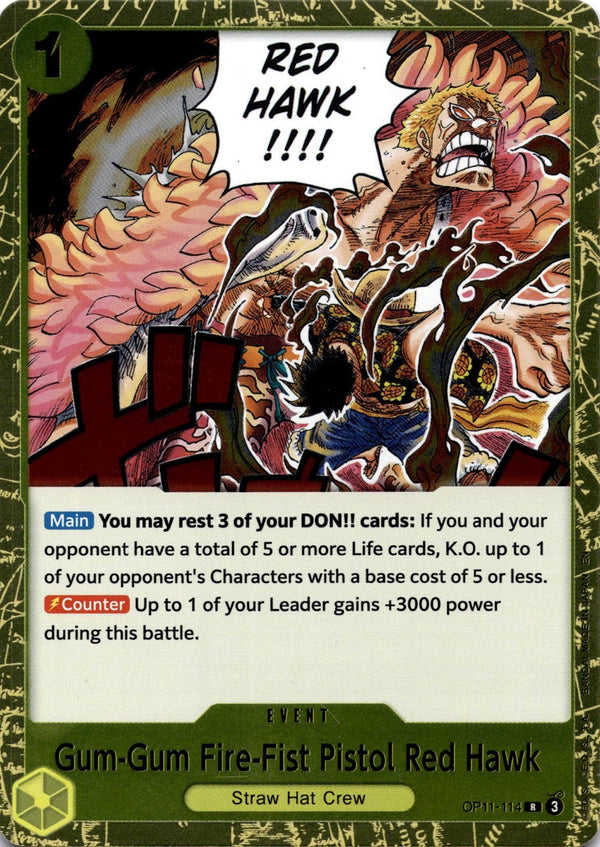One Piece Gum-Gum Fire-Fist Pistol Red Hawk OP11-114 A Fist of Divine Speed R NM