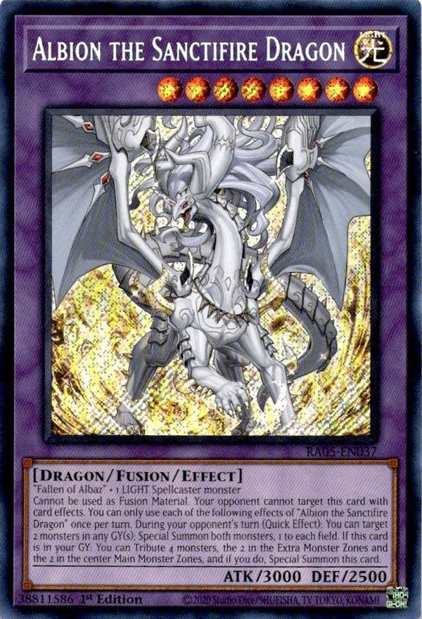 Yugioh Albion the Sanctifire Dragon RA05-EN037 NA Print Secret Rare 1st Ed NM