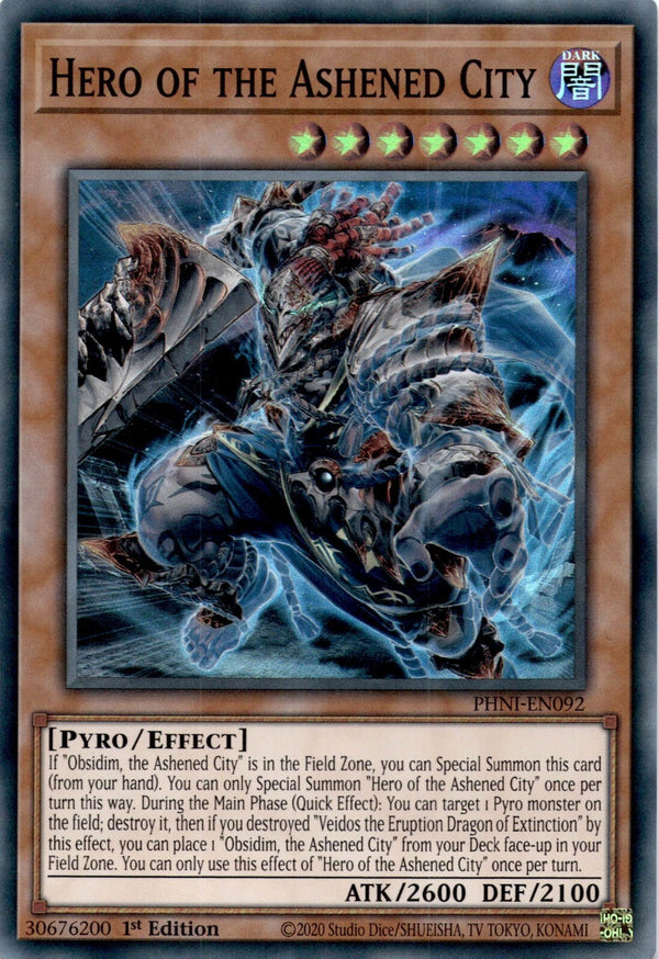 Yugioh Hero of the Ashened City PHNI-EN092 Super Rare 1st Edition NM