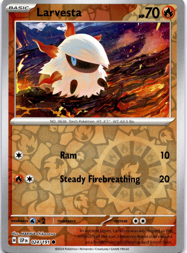 Pokemon Larvesta 024/191 Surging Sparks Reverse Holo NM