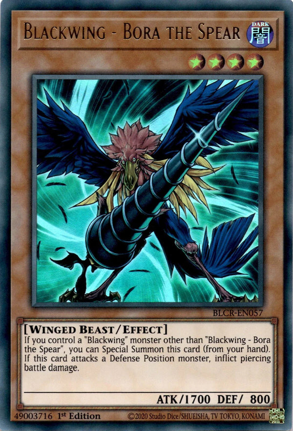 Yugioh Blackwing - Bora the Spear BLCR-EN057 Ultra Rare 1st Edition NM