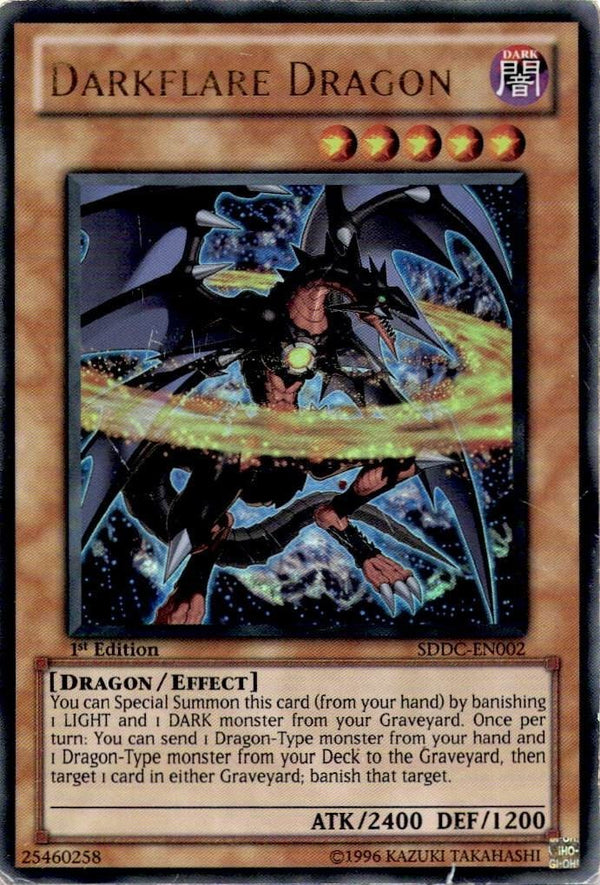 Yugioh Darkflare Dragon SDDC-EN002 Ultra Rare 1st Edition DAMAGED