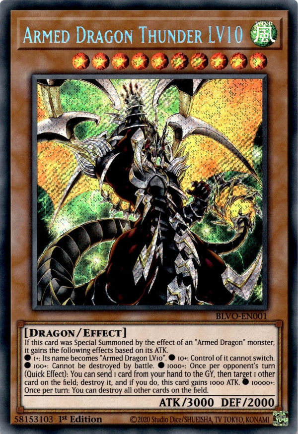Yugioh Armed Dragon Thunder LV10 BLVO-EN001 Secret Rare 1st Edition NM