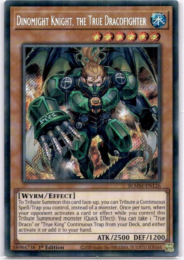 Yugioh Dinomight Knight, the True Dracofighter BLMM-EN126 Secret Rare 1st Ed NM