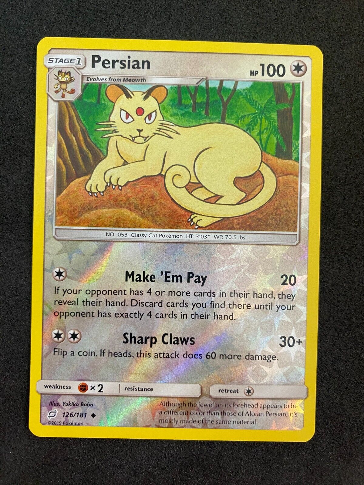 Pokemon Persian 126/181 Team Up Reverse Holo NM