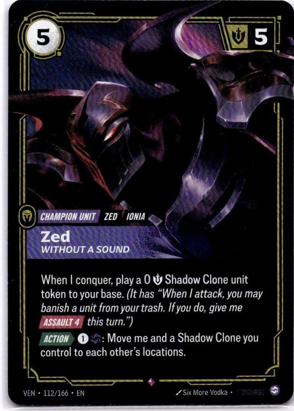 Riftbound Zed, Without a Sound 112/166 Vendetta Rare NM