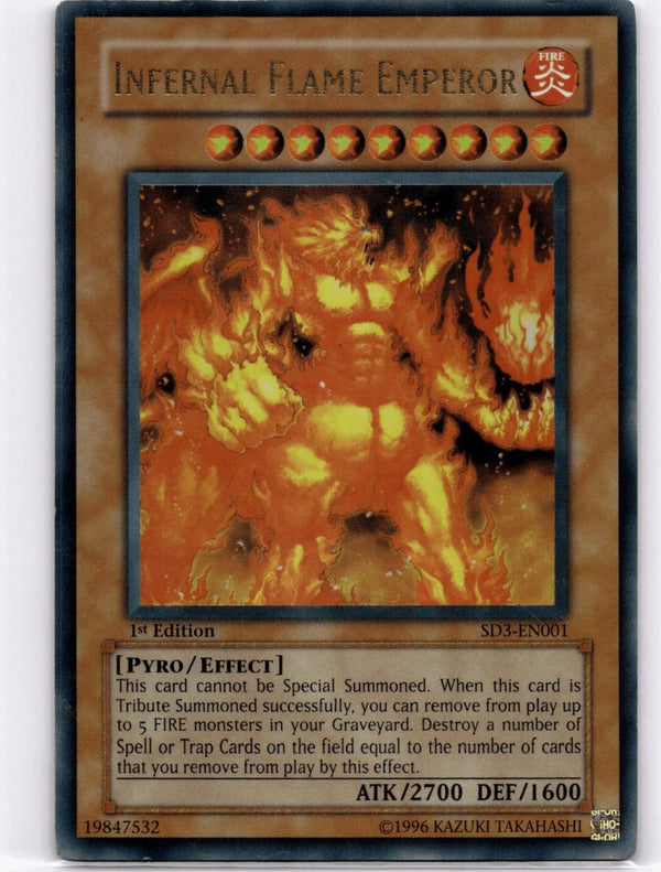 Yugioh Infernal Flame Emperor SD3-EN001 Ultra Rare 1st Edition HP