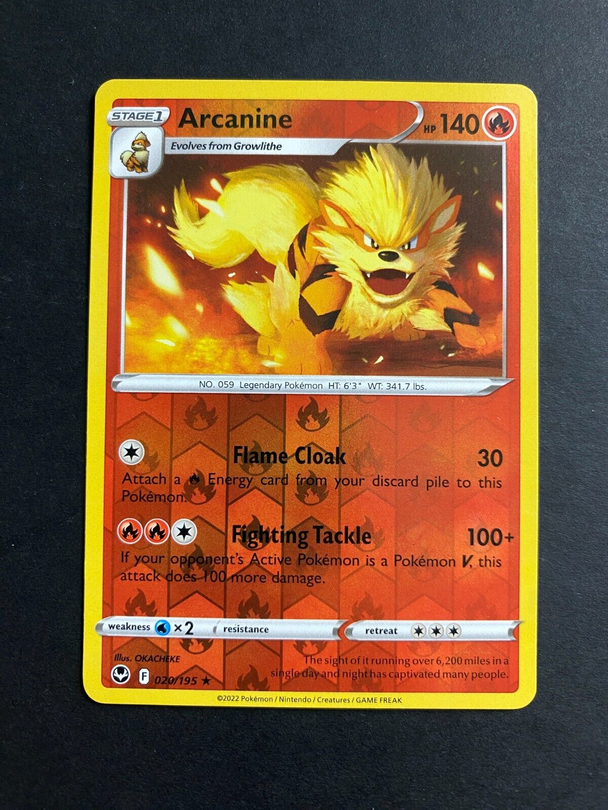 Pokemon Arcanine 020/195 Silver Tempest Reverse Holo NM