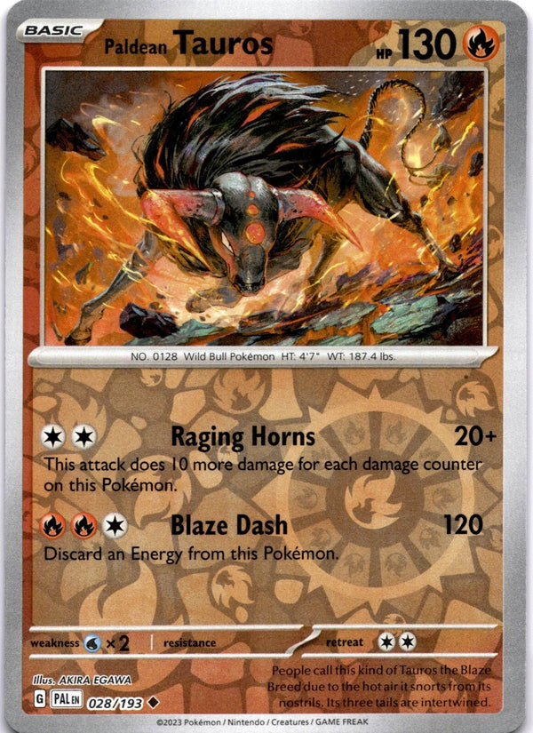 Pokemon Paldean Tauros 028/193 Paldea Evolved Reverse Holo NM