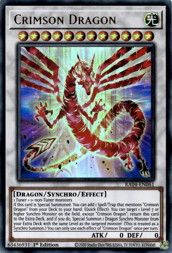 Yugioh Crimson Dragon RA04-EN061 Ultra Rare 1st Edition NM