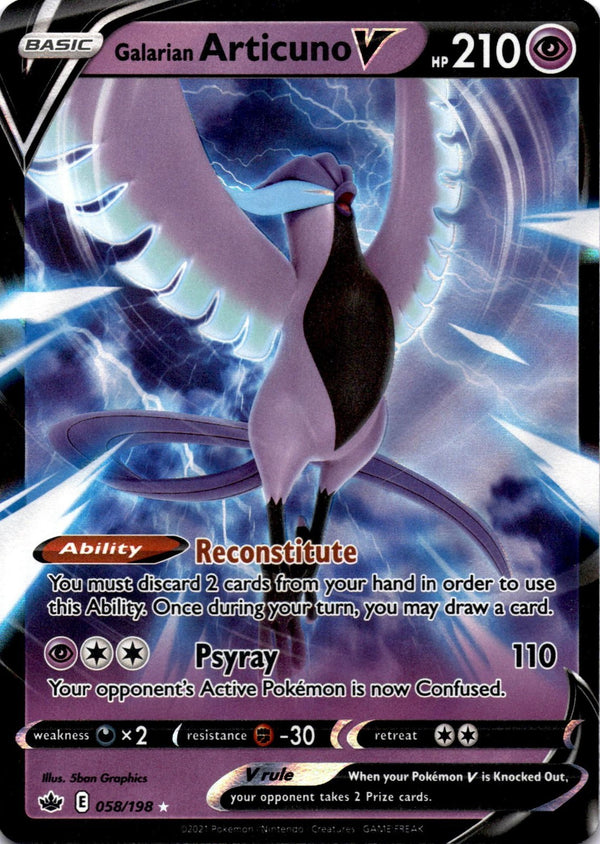 Pokemon Galarian Articuno V 058/198 Chilling Reign Full Art Holo NM