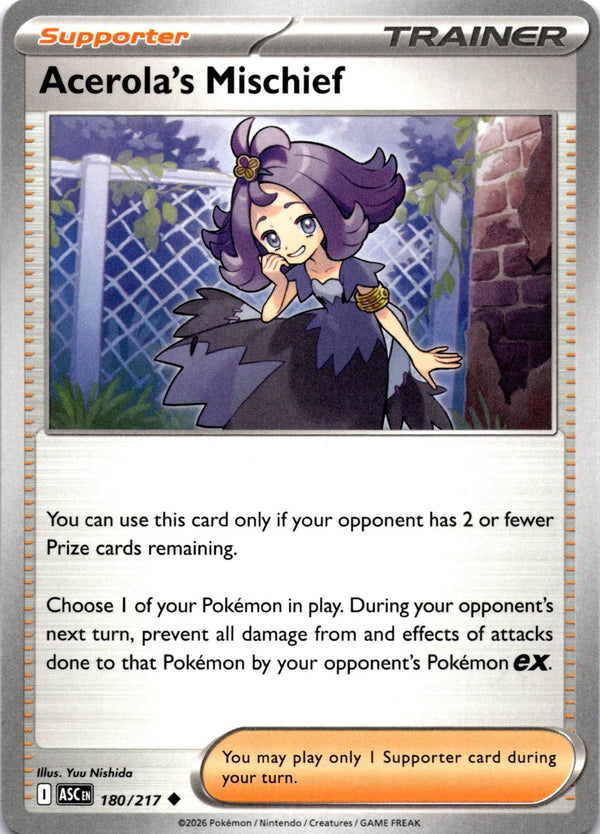 Pokemon Acerola's Mischief 180/217 Ascended Heroes Non Holo NM