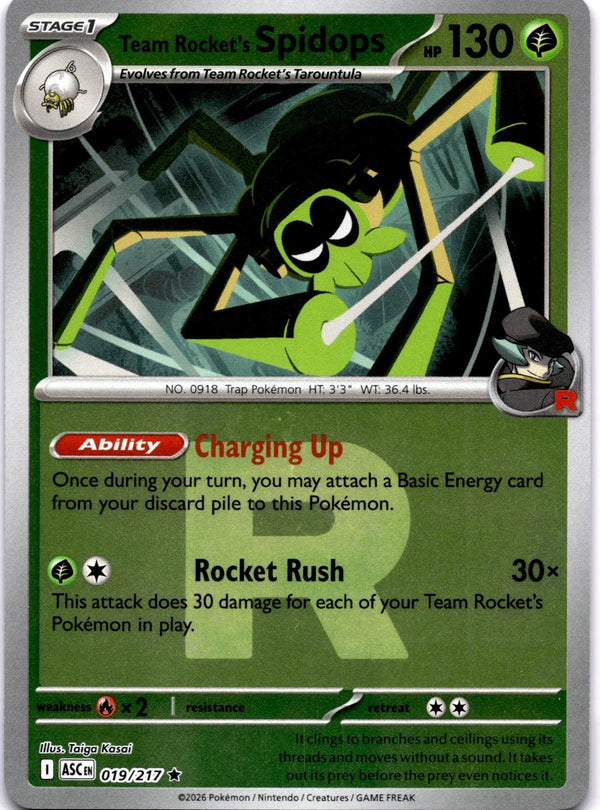 Pokemon Team Rocket's Spidops 019/217 Ascended Heroes Rocket Reverse Holo NM