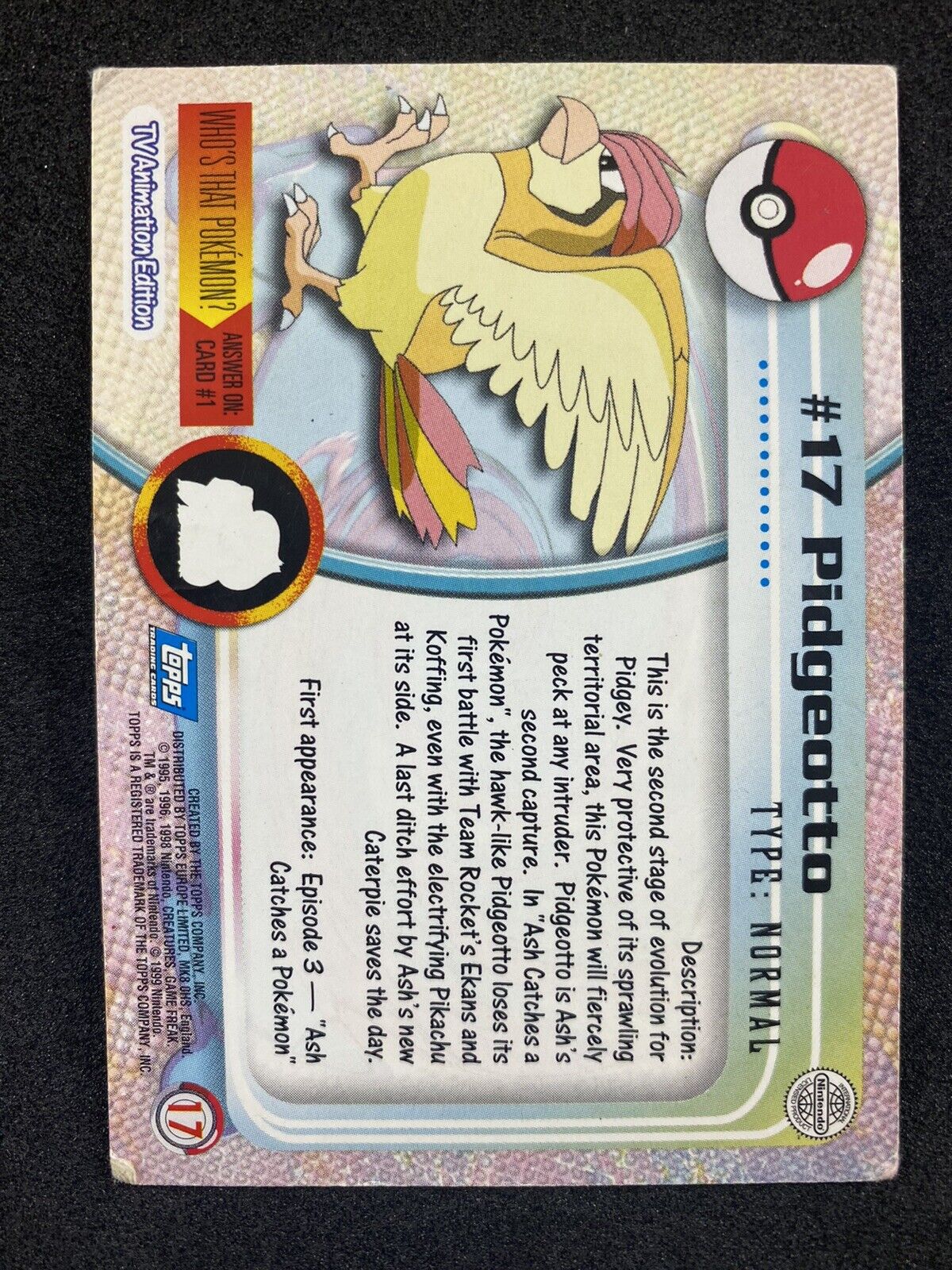 Topps Pokemon Pidgeotto #17 Topps Series 1