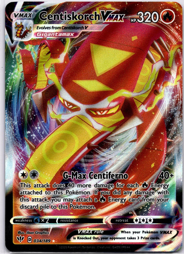 Pokemon Centiskorch VMAX 034/189 Darkness Ablaze Full Art Holo NM