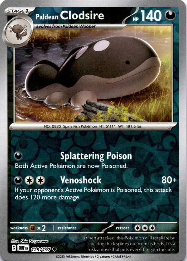 Pokemon Paldean Clodsire 129/197 Obsidian Flames Reverse Holo NM