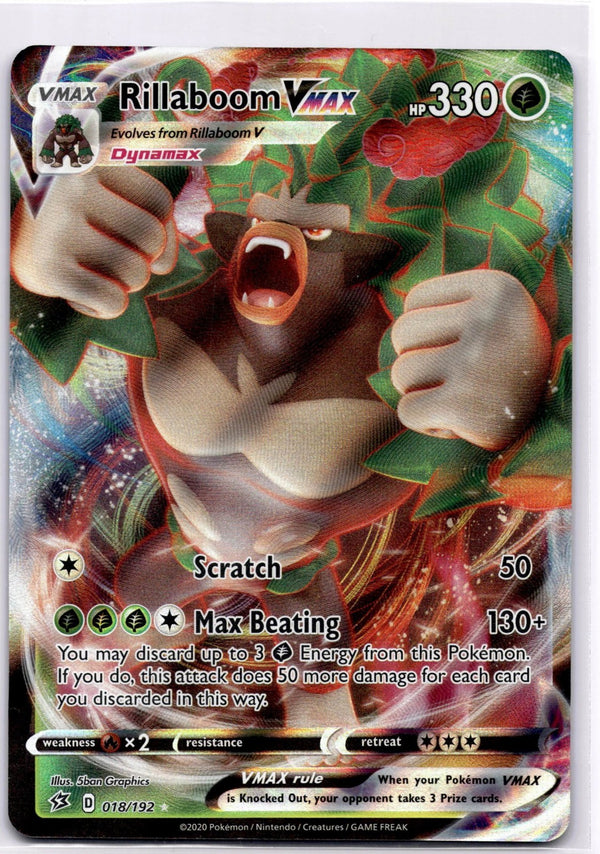 Pokemon Rillaboom VMAX 018/192 Rebel Clash Full Art Holo NM