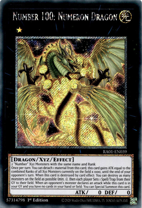 Yugioh Number 100: Numeron Dragon RA01-EN039 Platinum Secret Rare 1st Edition NM